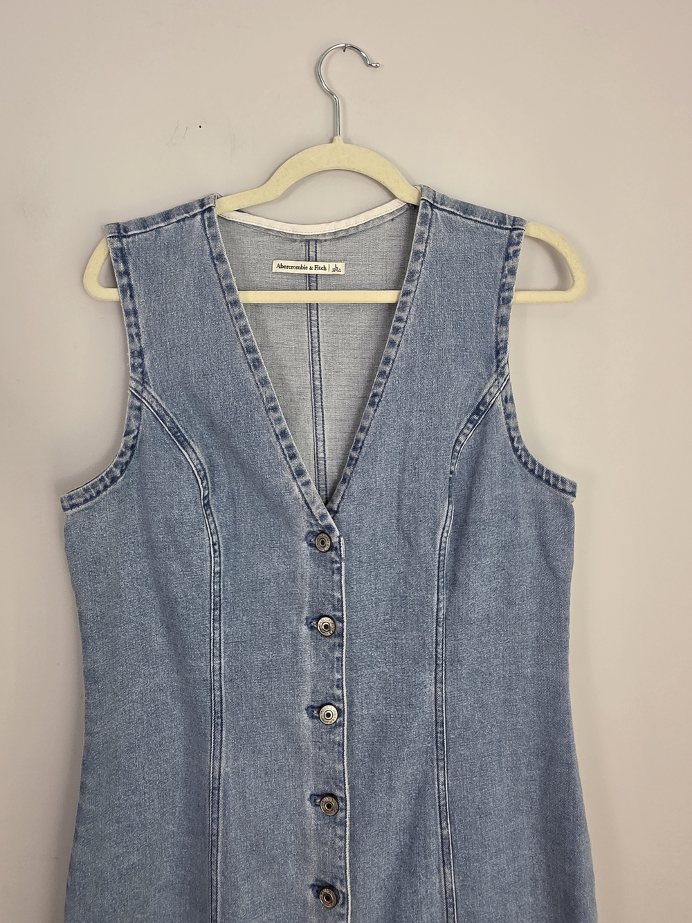 Abercrombie & Fitch The Mara Denim Vest Midi Dress Large Button Front - Picture 2 of 16
